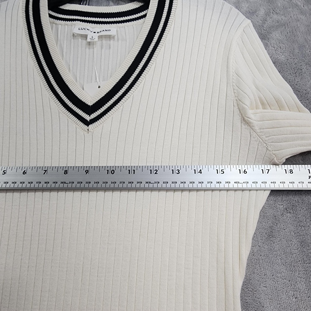 NEW Lucky Brand Dress Womens L White Black Stripe V-Neck Sweater Midi A-Line - Picture 11 of 14